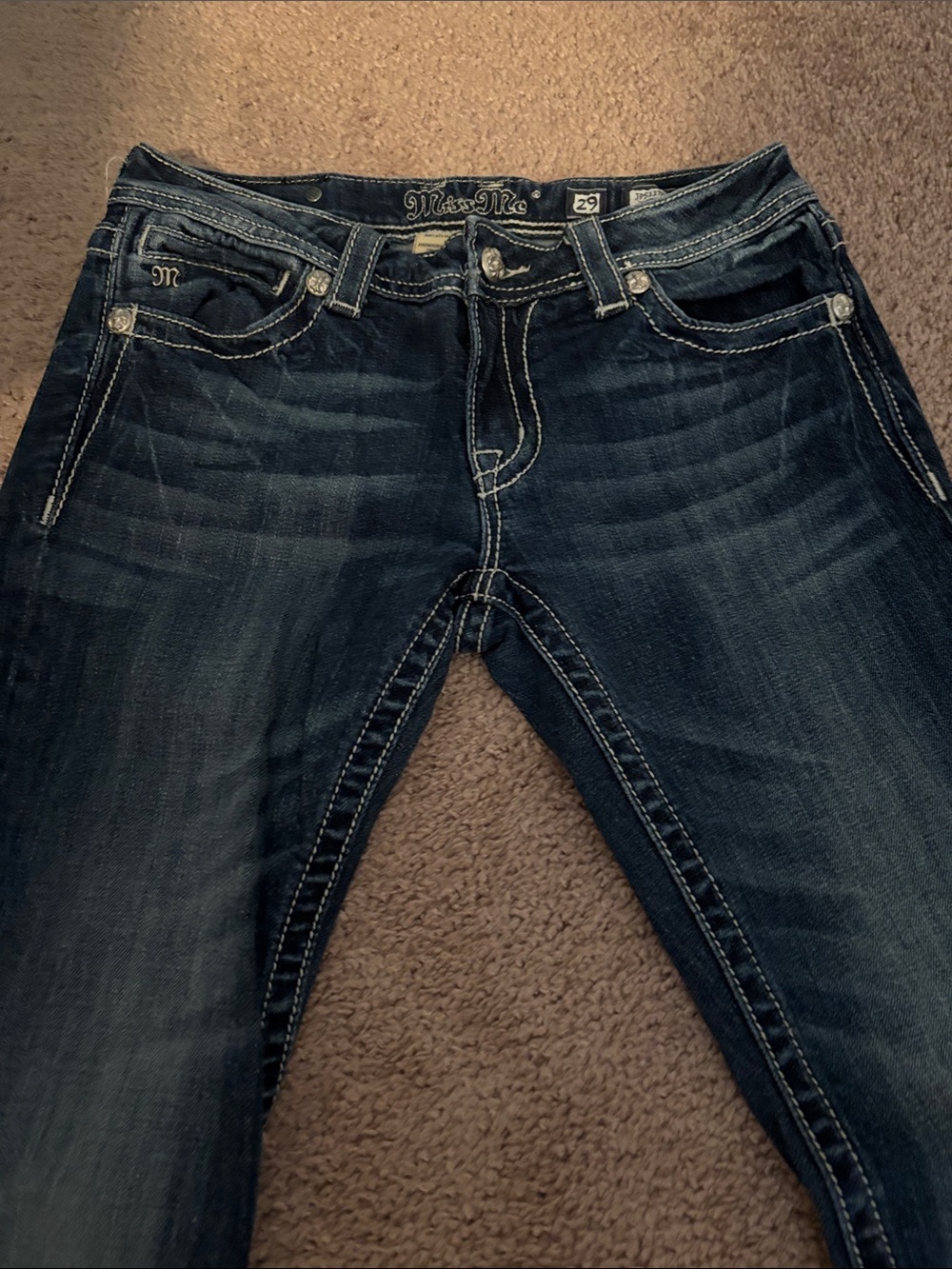 Miss Me Dark Denim Bootcut Jeans with Decorative Silver Buttons - Picture 8 of 11